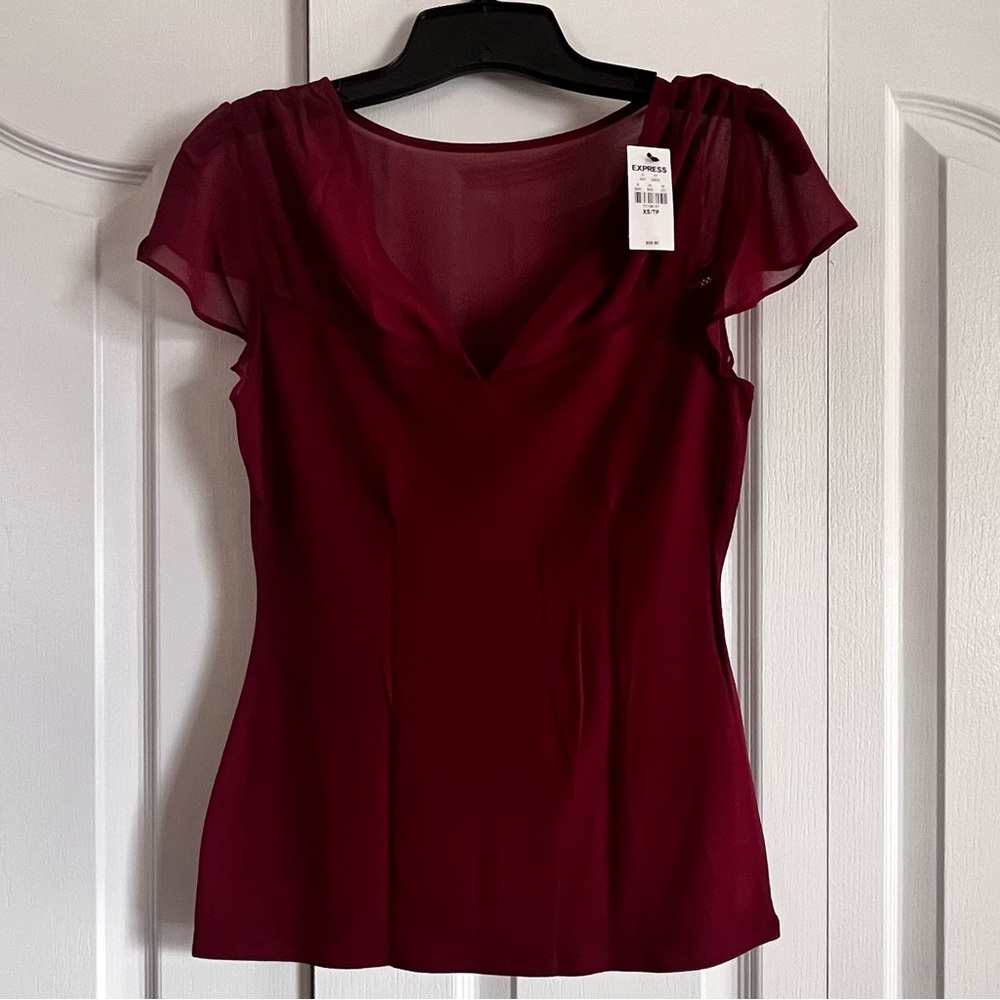 Express XS Red flutter Sleeve Blouse Top NWT